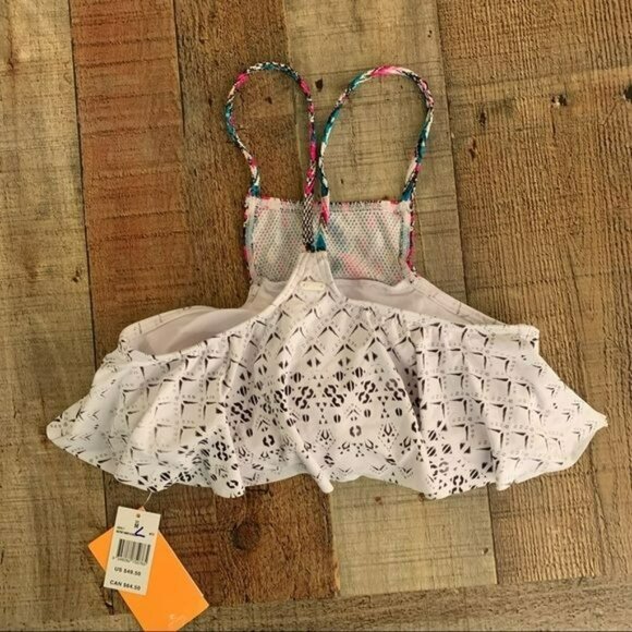 Rip curl womens ruffle flounce bikini top multicolor black white size medium NWT - Picture 9 of 11